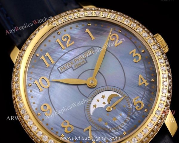 Swiss Patek Philippe Complications 4968R Watch Blue Mother of Pearl Gold Case 6