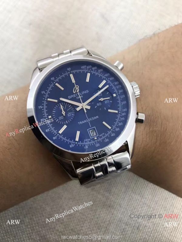 Breitling Transocean Blue Dial Chronograph Replica Watch Stainless Steel 6