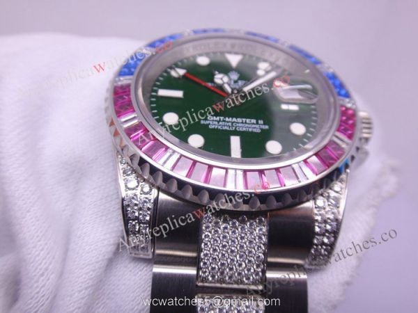 New Swiss Grade Replica Rolex GMT Master II Black Dial Blue &038; Red Squre Diamond Watch 6