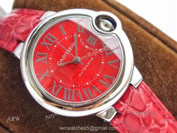 Swiss Ballon Bleu Cartier Watch Copy SS Red Dial Automatic 33mm 6
