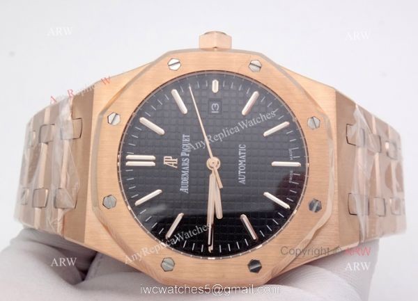 Replica Audemars Piguet Watches For Sale Royal Oak Rose Gold Black Dial Watch 6