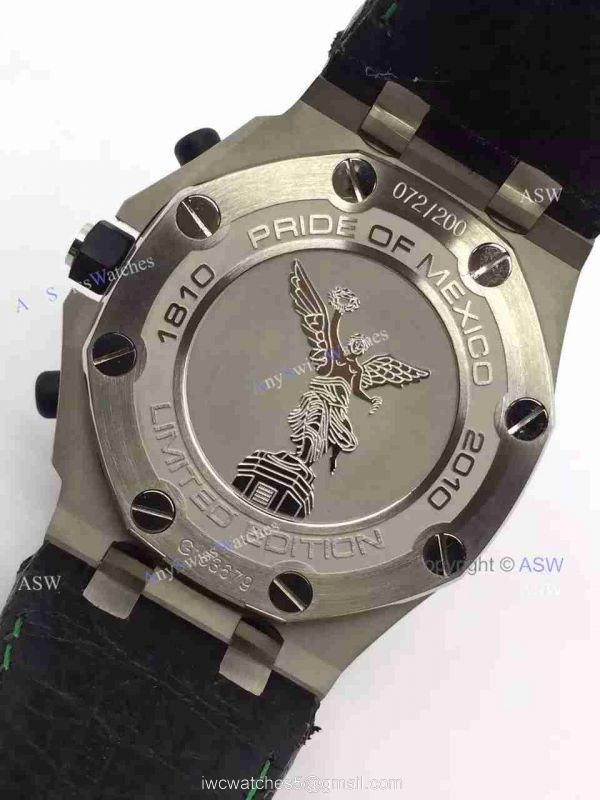 Swiss Audemars Piguet Pride of Mexico Replica Watch SS White Chronograph Black Leather 6