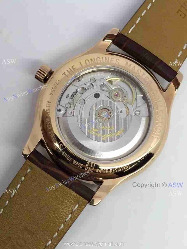 Copy Swiss Longines Watch Yellow Gold Brown Leather 6