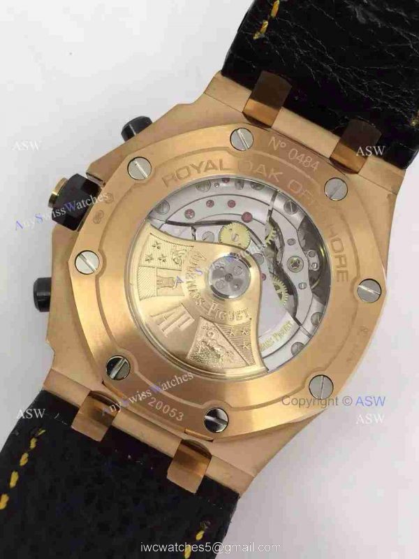Fake Audemars Piguet Watch Rose Gold Black Leather Mens Watch 6