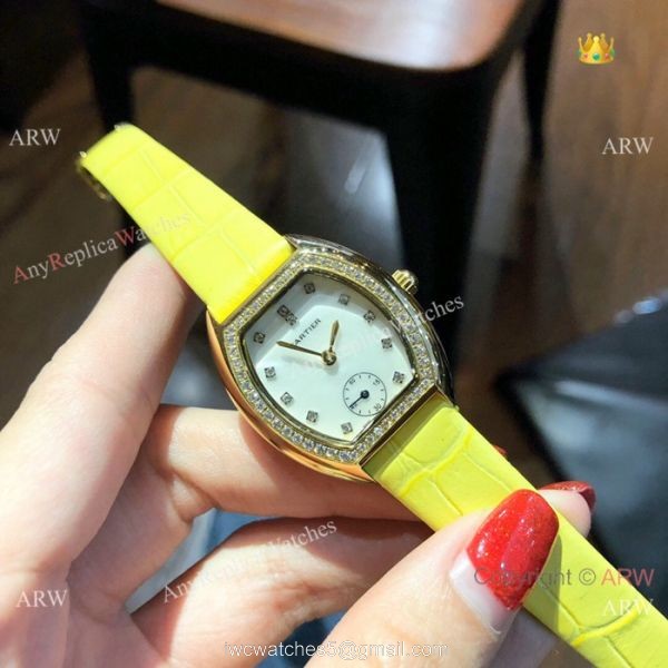 Low Price Cartier Rose Gold Gray Leather Band Ladies Watch 26mm 6