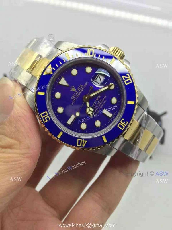 Swiss 2836-2 Rolex Submariner Gold Blue Replica Watch 6