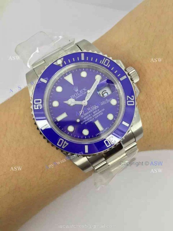 Swiss Fake Rolex Submariner Blue Dial Blue Ceramic Bezel Watch 6