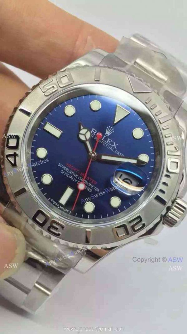 Swiss Grade Replica Rolex Yachtmaster Stainless Steel Blue Face Red Hand Watch 6