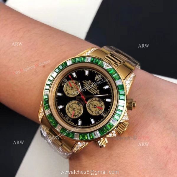 New Style Replica Rolex Daytona Rainbow Watch All Gold Diamond Bezel 6