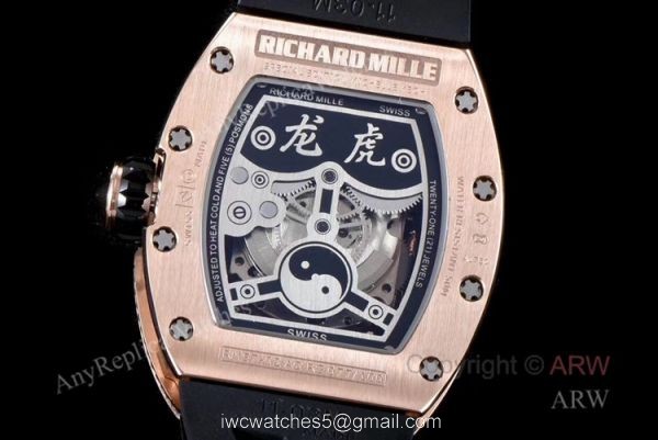 KV Factory Crazy Richard Mille RM051 Tiger Dragon rose gold with diamonds Skeleton Replica Watches 6