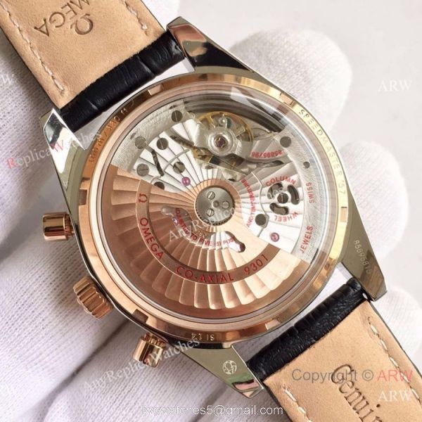 (OM)Copy Swiss Omega Speedmaster 9301 Gold Case Leather Strap Watch 6