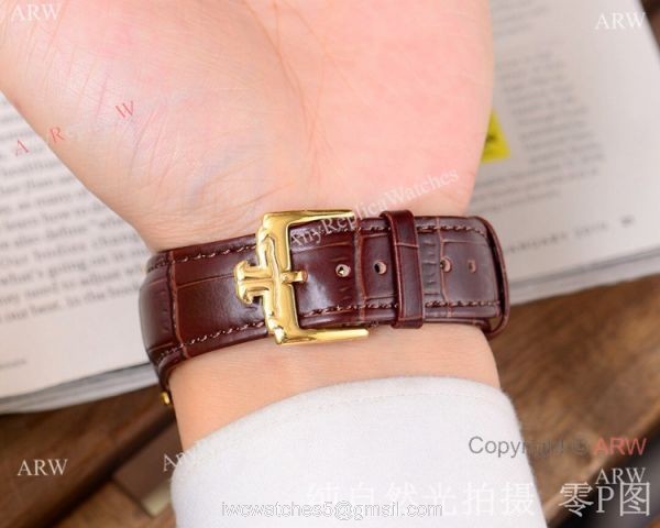 Jaeger-LeCoultre Yellow Gold Skeleton Copy Watch Brown Leather Strap 6