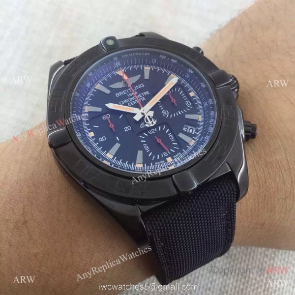 Copy Breitling Chronomat B01 Black Case Leather Strap 46mm Watch 6