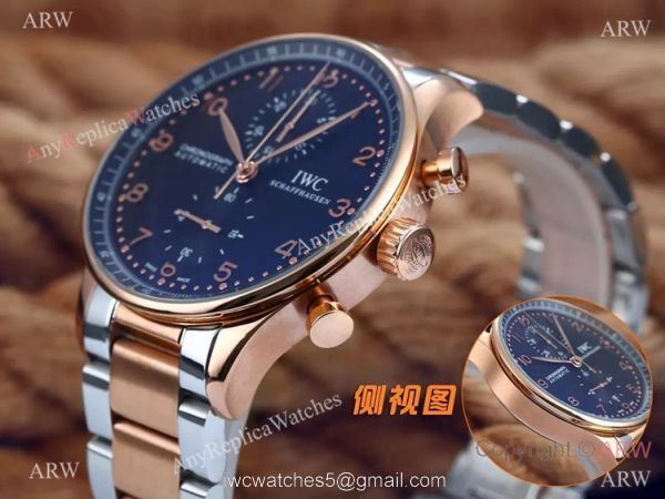 IWC Portuguese Black Face 2-Tone Rose Gold Case Copy Watch 6