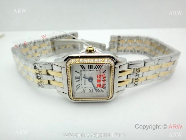 Copy Cartier Panthere Two Tone Diamond Bezel Watch 22mm Ladies 6