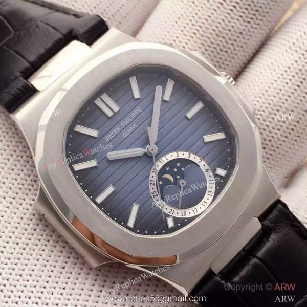 Swiss Grade 1 Patek Philippe Moonphase Replica Watch Nautilus Black Dial 40mm 6