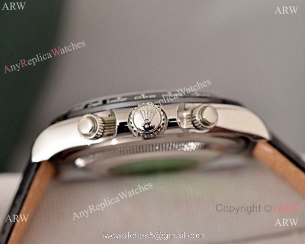 Best Quality Copy Rolex Daytona Watch White Dial Black Leather Strap 6