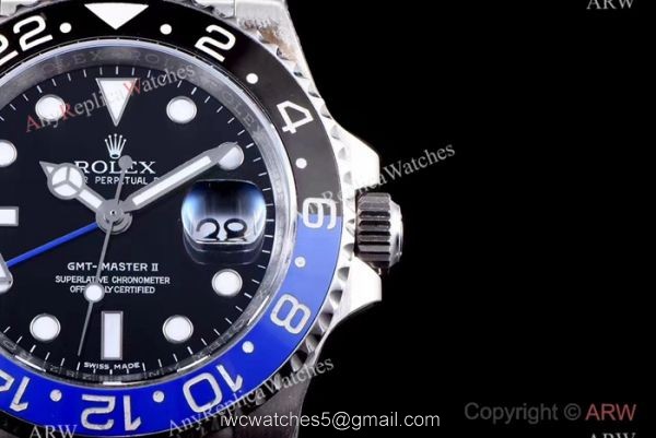 JF Factory Real Swiss ETA2836 Rolex Batman Replica Watch GMT-Master II 40mm 6