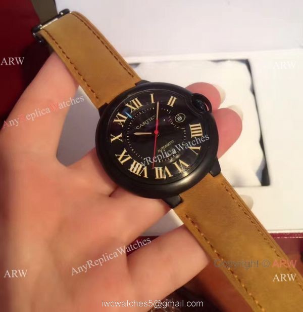 Buy Replica Cartier Ballon Bleu Automatic Watch Brown Leather ADLC coating Case 6