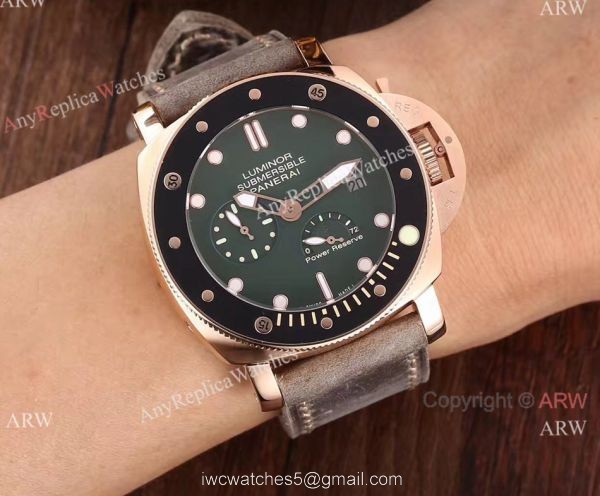 Newest Copy Panerai Luminor Submersible Power Reserve Watch Green Face 6