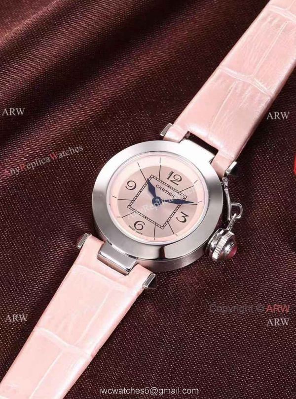 Best AAA Cartier Pasha Copy Watch SS Blue Dial Blue Leather 28mm 6