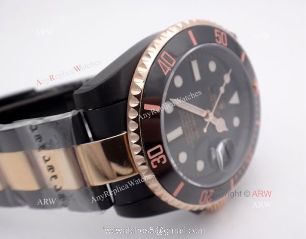 High Quality Solid Black Rolex Submariner Watch 2-Tone Rose Gold Black Ceramic Eezel 6