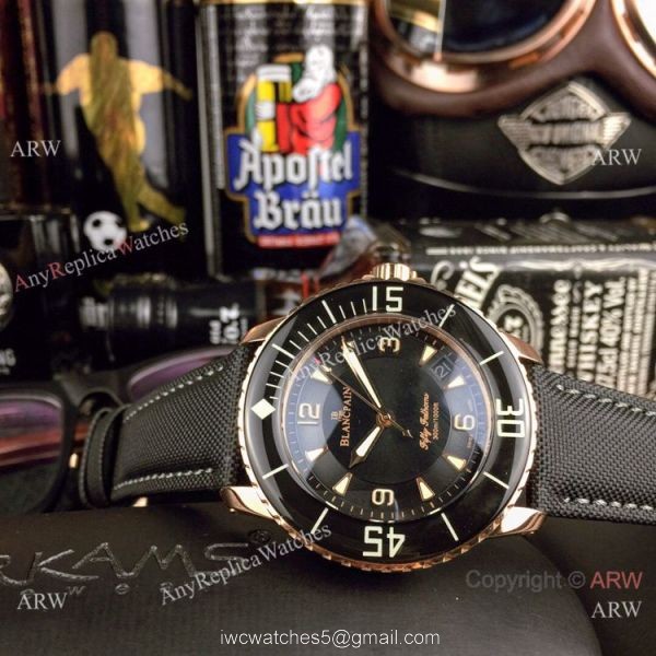 Swiss Quality Blancpain Fifty Fathoms Automatic Mens Watch Rose Gold Black Dial 6