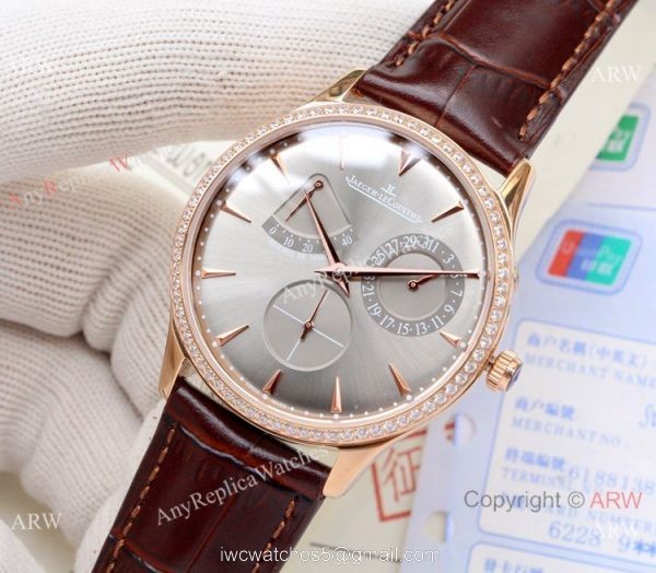 Clone Jaeger-LeCoultre Master Reserve de Marche Watch Rose Gold Diamond Gray Dial 6