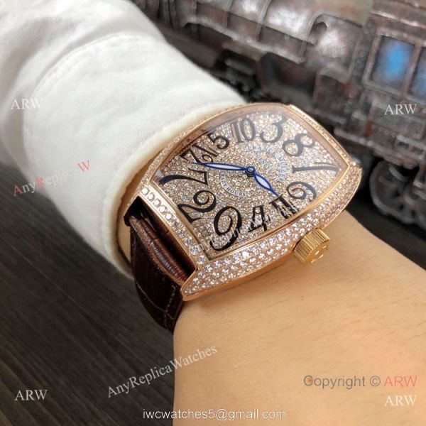 New Copy Franck Muller Crazy Hour Rose Gold Iced Out Watch 6