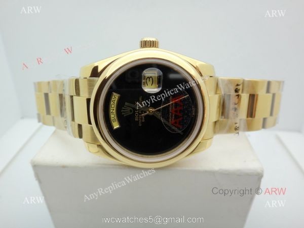 Replica Rolex Yellow Gold Black Onyx Dial Day Date Watch 6