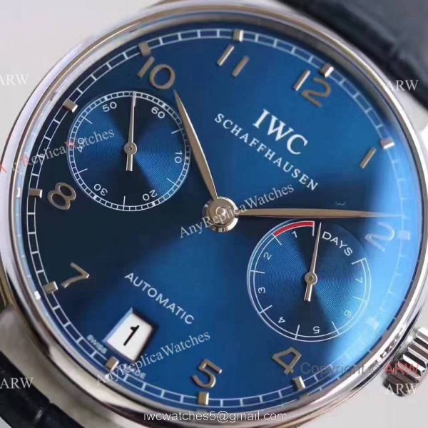 Replica IWC Portugieser 7 days power reserve Watch Blue Dial w/ folding Clasp 6