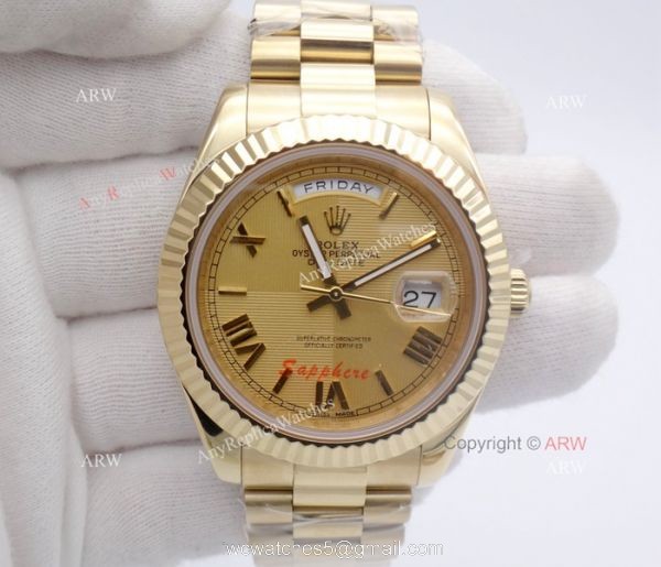Fake Rolex Day Date Watch 40mm All Gold President Gold Roman Markers 6