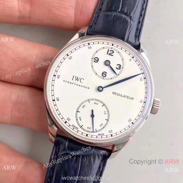 Swiss Grade 1A IWC Regulateur Watch White Dial Blue Leather Strap 6