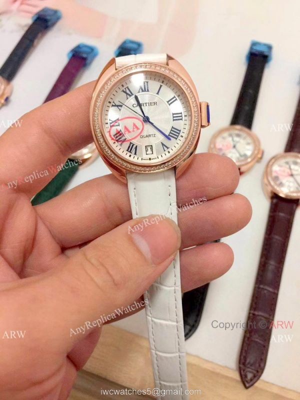 Fake Cle de Cartier Roman Dial Rose Gold Diamond watch Women Size 6