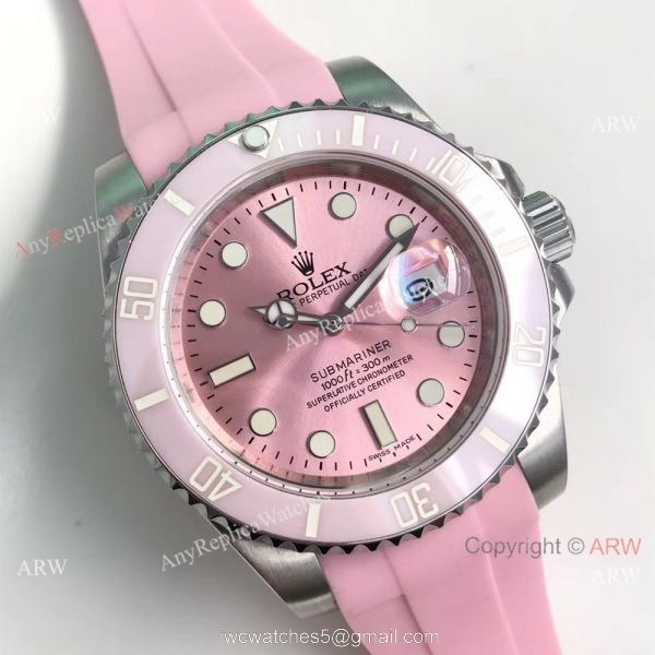 Copy Pink Face Pink Ceramic Bezel Pink Rolex Submariner Watch 40mm 6