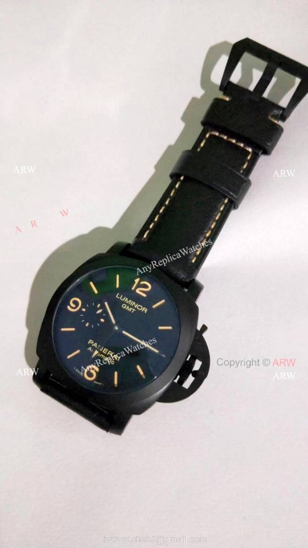 Clone Panerai Luminor GMT PAM00320 Black Steel Watch Orange Markers 6