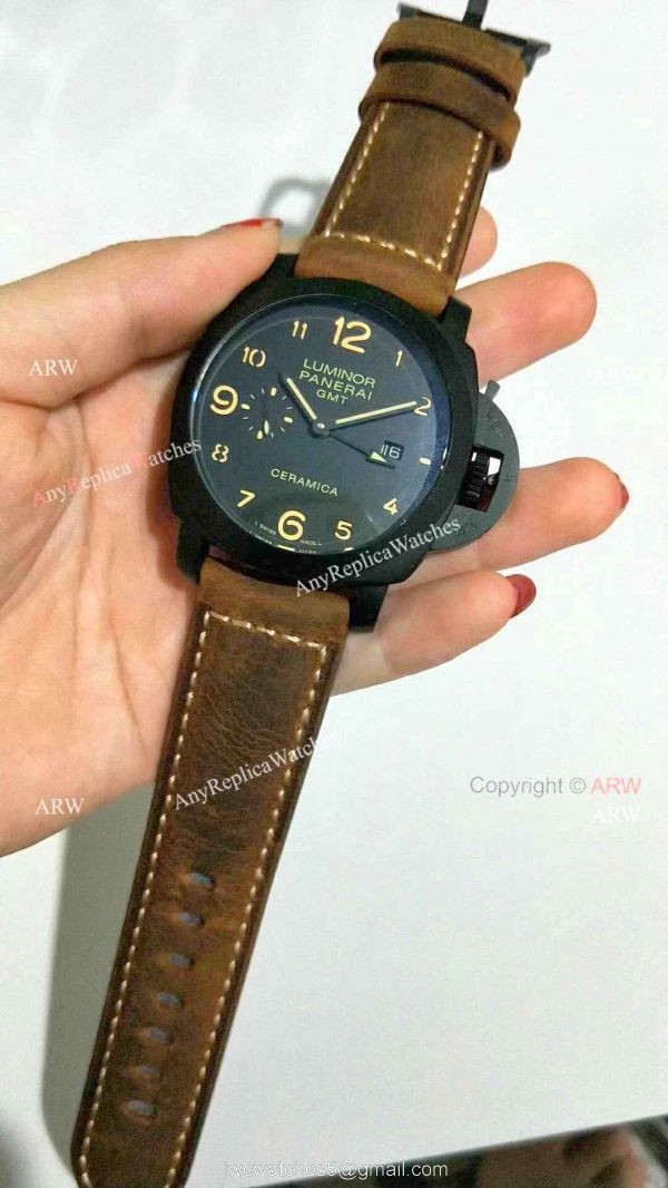 Copy Panerai PAM 441 Luminor GMT Ceramica Watch Black Case 6