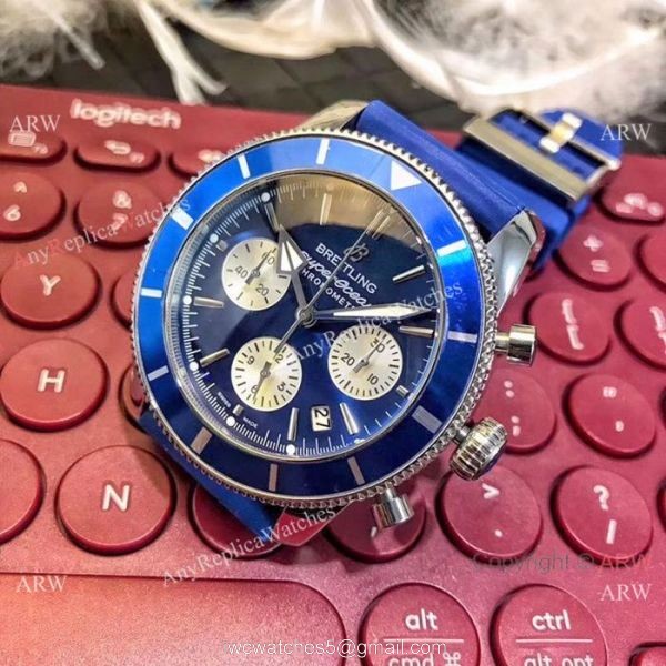 Breitling Superocean 43mm Watch SS Blue Dial Blue Rubber Strap 6