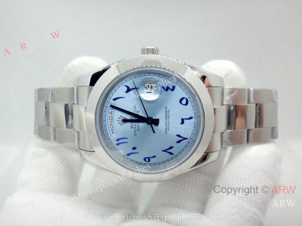 Rolex Day Date Ice Blue Replica Watch 40mm Stainless Steel Arabic Scripts Dial 6