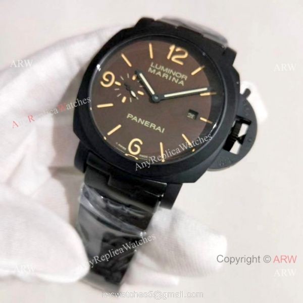 Copy Luminor Marina Panerai Watch Black Steel Brown Dial 6