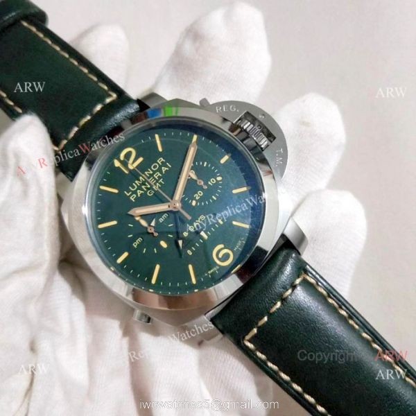 Replica Panerai Luminor Green Dial Green Leather Strap Watch Men 6