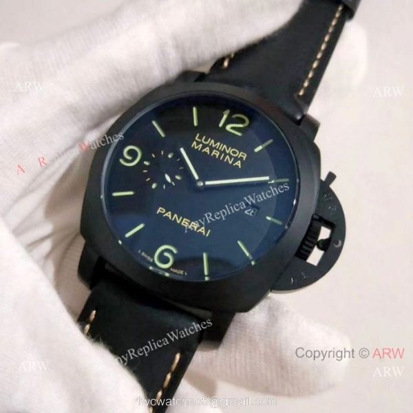 All Black Panerai Luminor Marina Replica Watch PAM00312 6