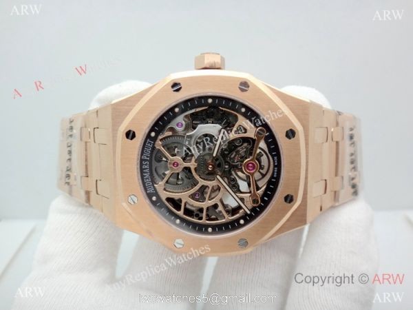 Swiss Grade Copy Audemars Piguet Royal Oak Extra-thin Openworked Rose Gold Watch 6