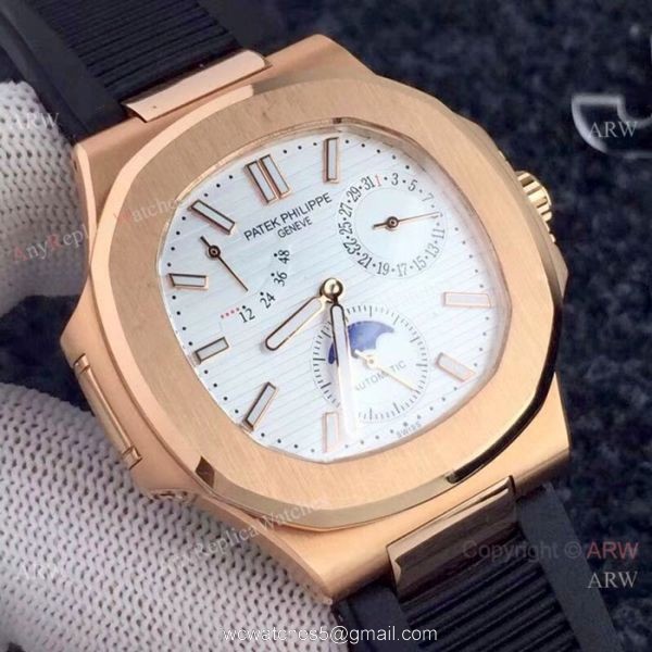 New Copy Patek Philippe Nautilus Power Reserve Rose Gold White Watches 6
