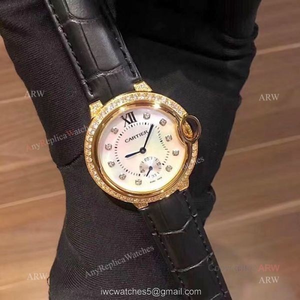 Fake Cartier Ballon Bleu 36mm Watch Gold Case White MOP Face 6