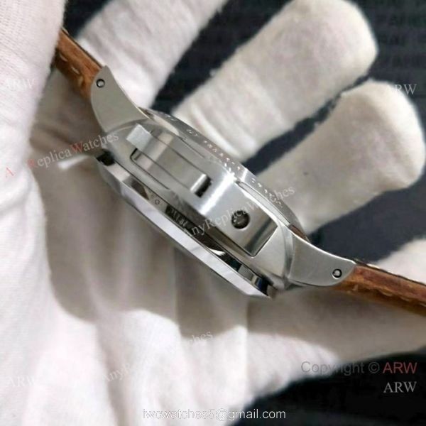 Copy Panerai Luminor GMT SS Brown Leather Strap Watch Pam578 6