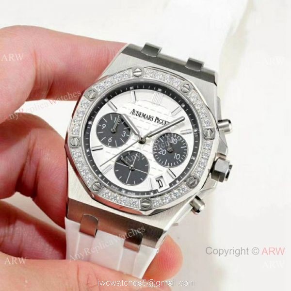 Women Audemars Piguet Royal Oak offshore Replica Watch Diamond Bezel White Dial 6