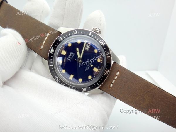 Swiss Grade Fake Oris 2836 Watch SS Dark Blue Dial Black Bezel 6