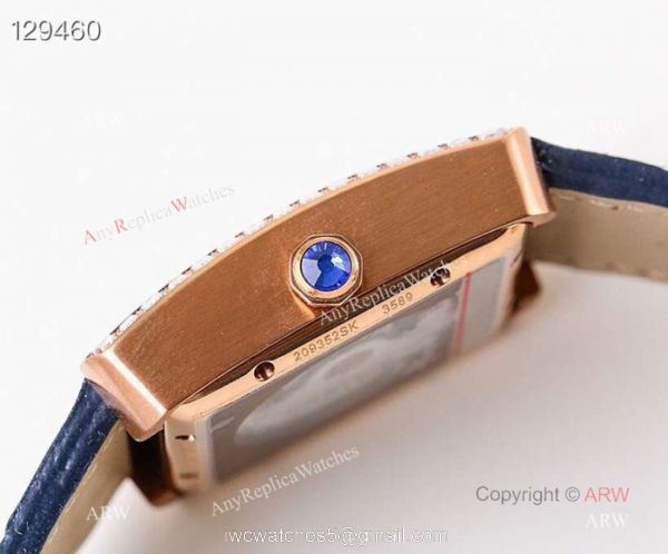 Swiss ETA2824 Cartier Tank Moon phase copy Watches Rose Gold Diamond Bezel 6