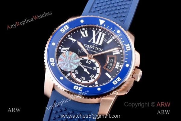 Swiss Replica Cartier Calibre De Cartier Diver Watch Rose Gold Blue 6